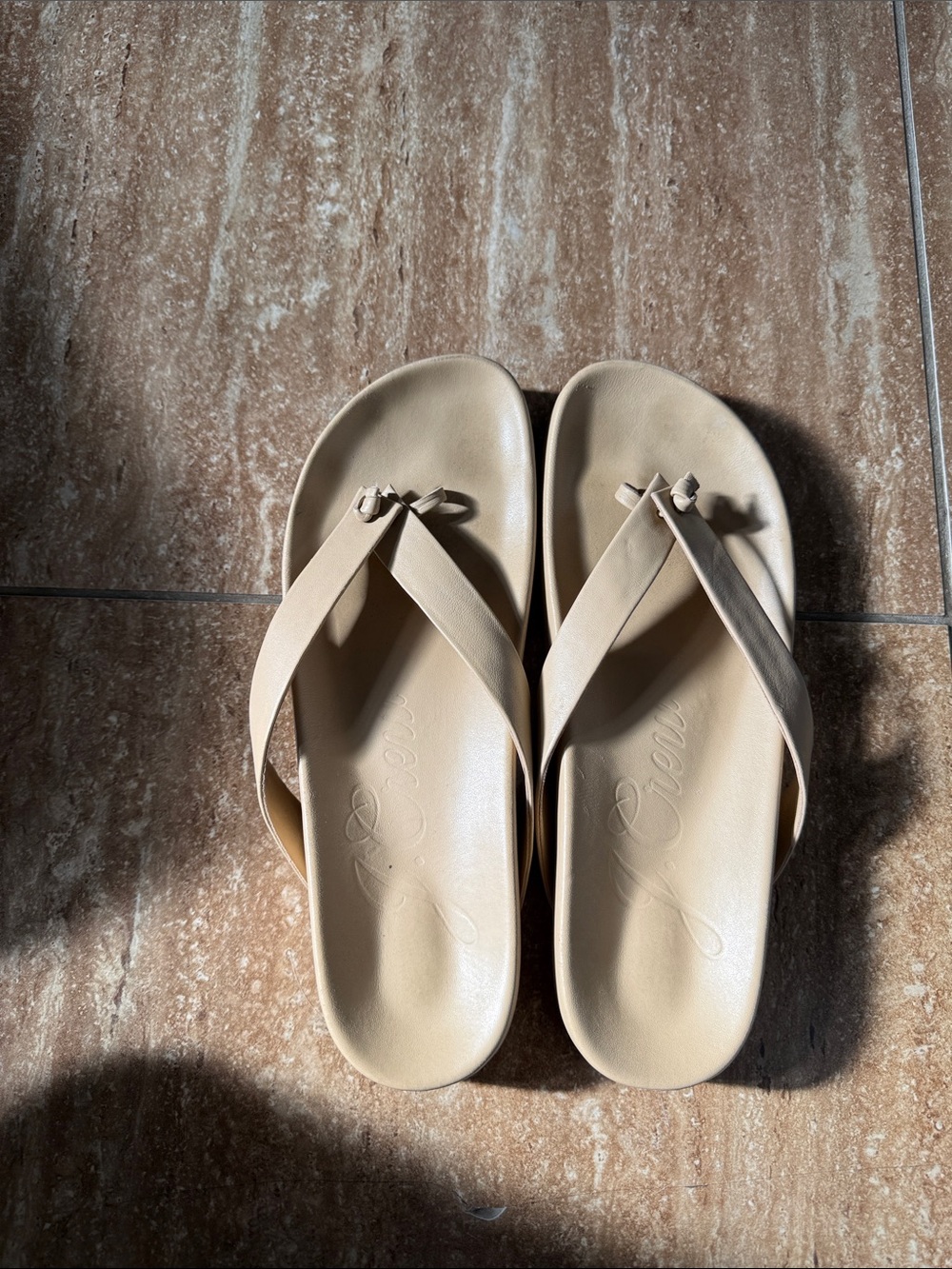 Leather Beige Women's Flip Flop Sandals